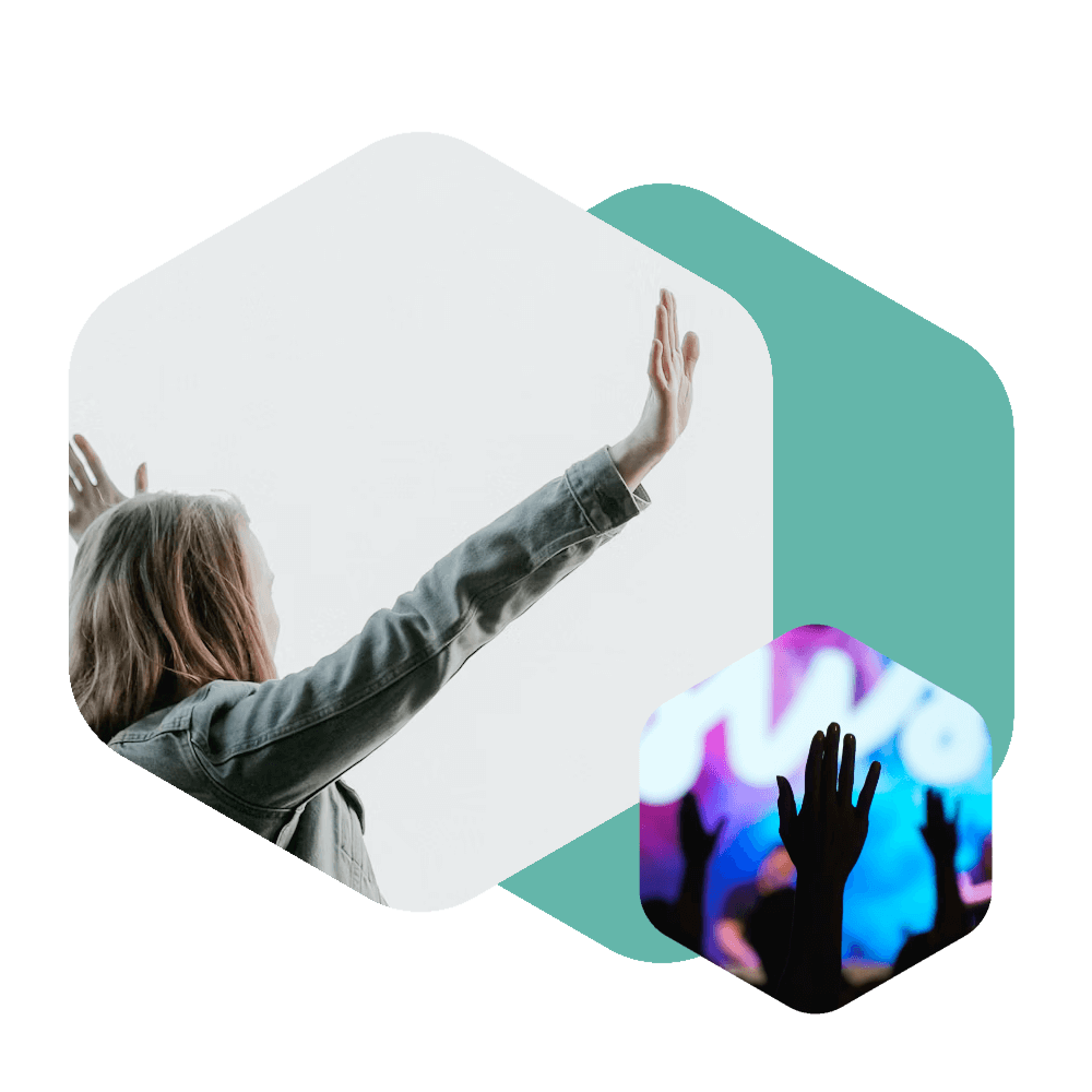 A collection of images of people worshipping.